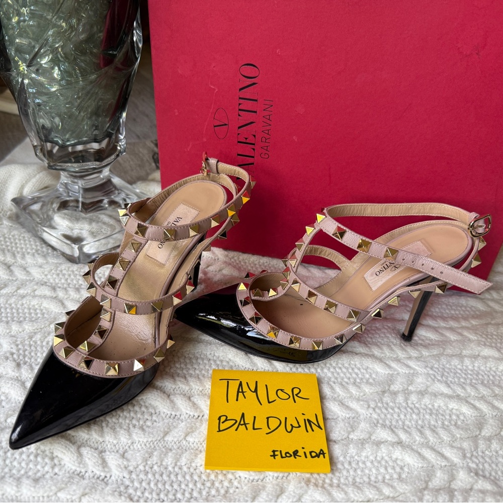 Valentino Black and Pink Studded Heels